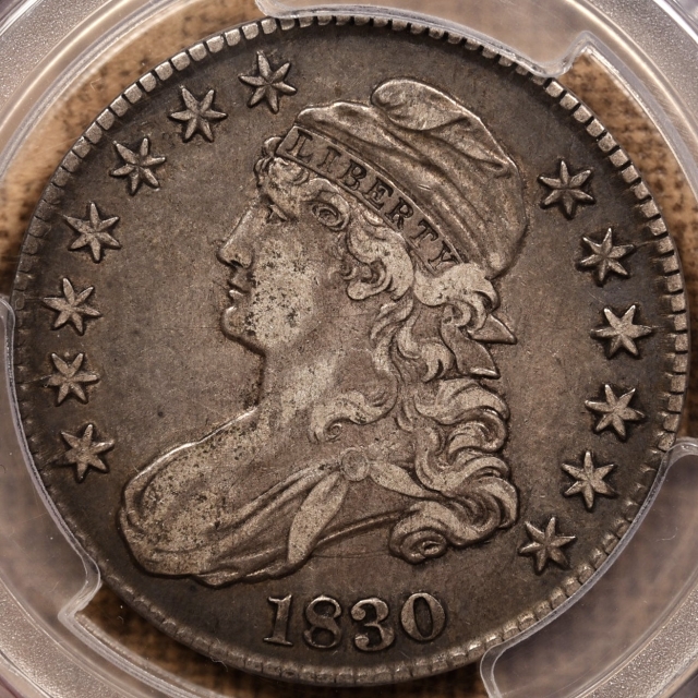 1830 O.110 Small 0 Capped Bust Half Dollar PCGS VF35 CAC, ex. Brunner