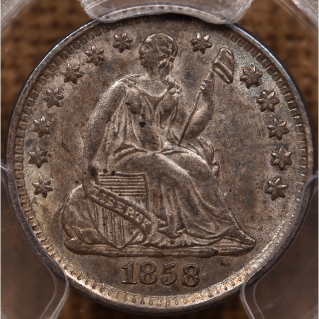 1858 Liberty Seated Half Dime PCGS AU55