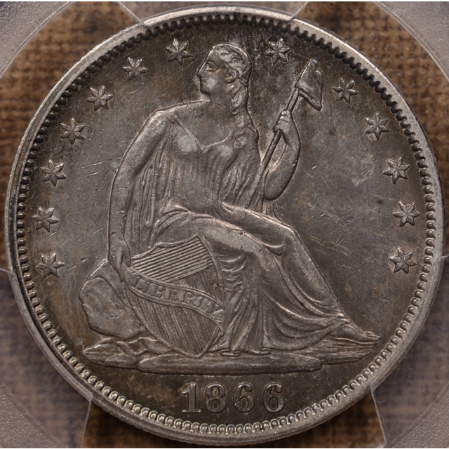 1866 Motto Liberty Seated Half Dollar PCGS XF45 CAC