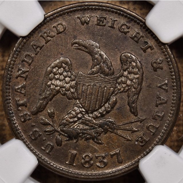 1837 HT-73 Hard Times Token Half Cent of Copper NGC MS62 BN