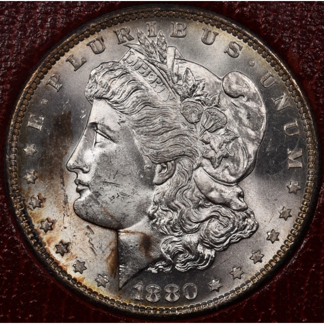 1880-S Redfield Morgan Dollar, Red MS65 holder