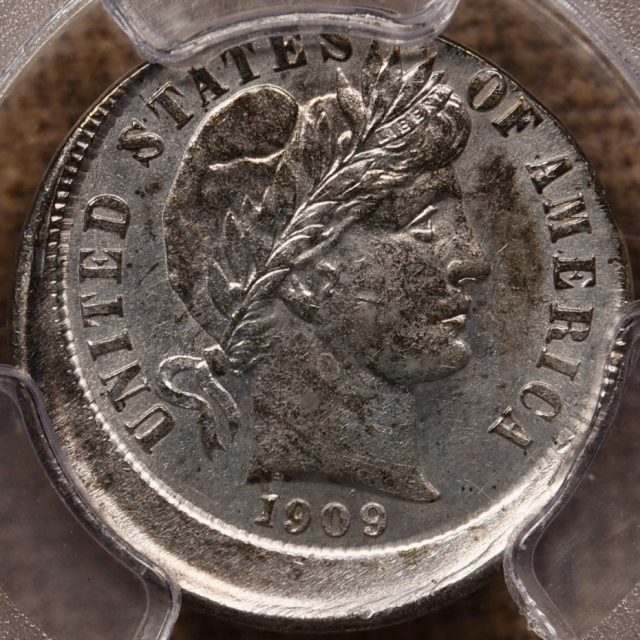 1909 Mint Error Barber Dime, 10% Off Center PCGS AU58
