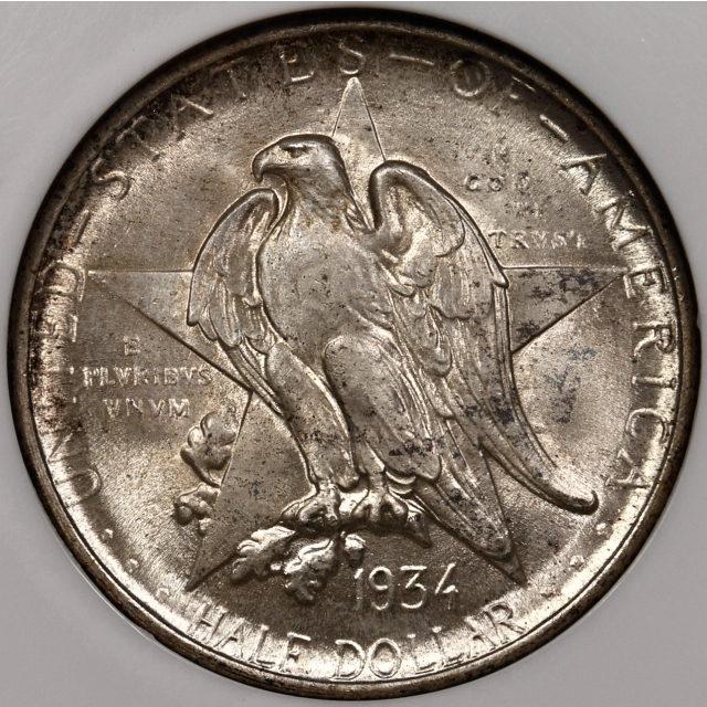 1934 Texas Silver Commemorative NGC MS66 CAC, perfect No-Line Fatty