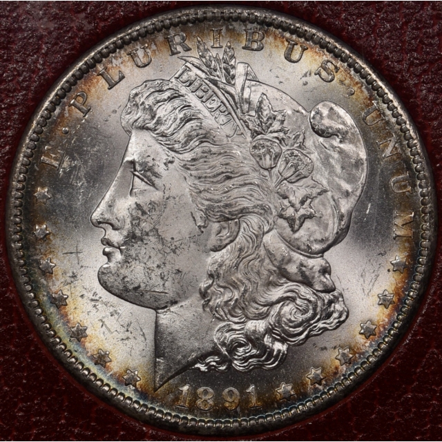 1891-S Redfield Morgan Dollar, Red MS65 holder