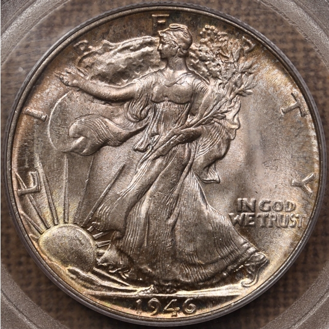 1946 Walking Liberty Half Dollar PCGS MS65 OGH, exceptional toning