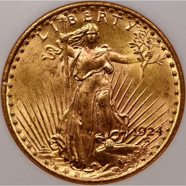 1924 $20 Saint Gaudens Double Eagle NGC MS63 CAC, No Barcode Fatty