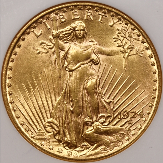 1924 $20 Saint Gaudens Double Eagle NGC AU58 CAC Fatty