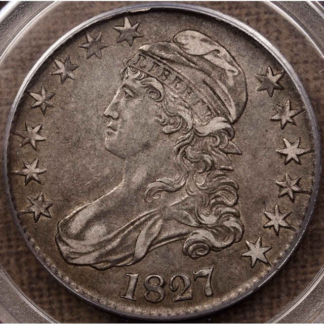 1827 O.127 R5 Square Base 2 Capped Bust Half Dollar PCGS XF45 CAC