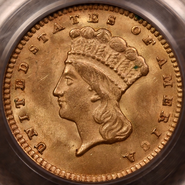 1874 Type 3 Gold Dollar PCGS MS62 OGH CAC