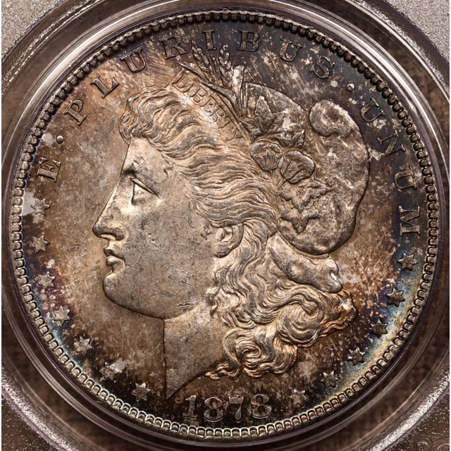 1878-S Morgan Dollar PCGS MS62 OGH, Wowzah color