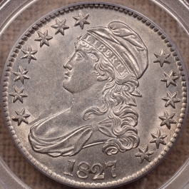 1827 50C O.104 Square Base 2 Capped Bust Half Dollar PCGS AU58