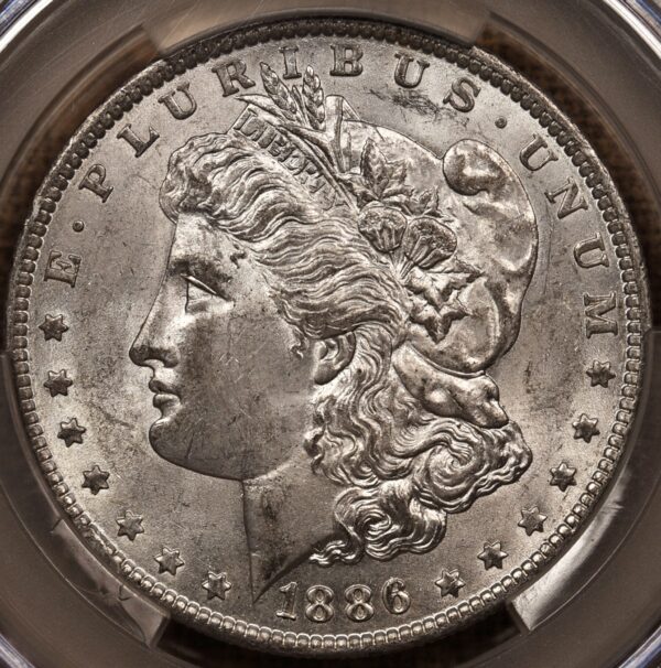 1886-O Morgan Dollar CACG AU58, perfect dusty slider