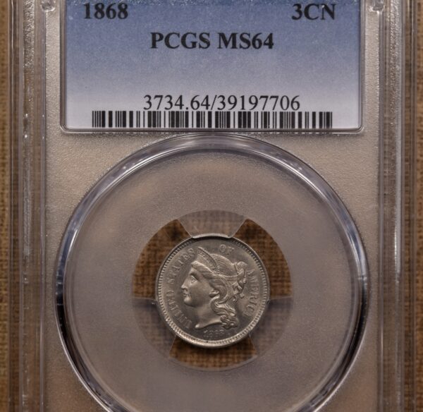 1868 Three Cent Nickel PCGS MS64 - Image 3