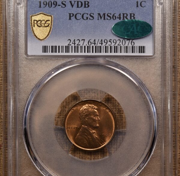 1909-S VDB Lincoln Cent PCGS MS64 RB CAC - Image 3