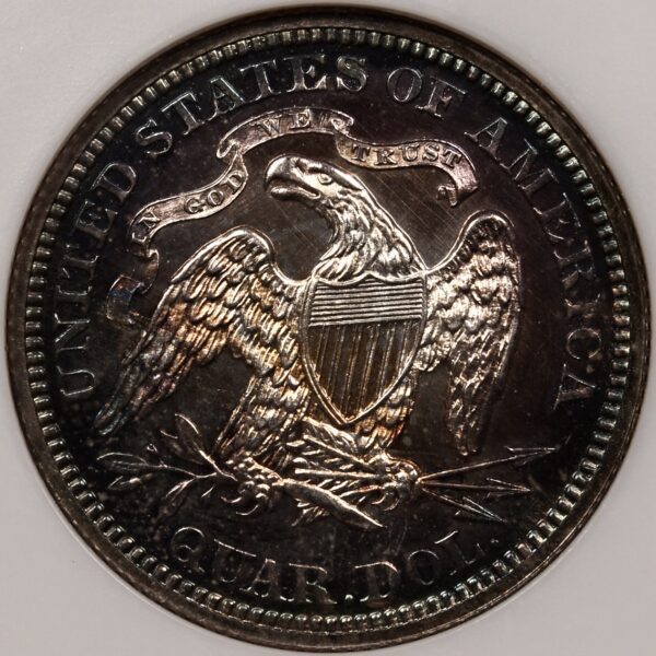 1868 Proof Liberty Seated Quarter NGC PR63 Fatty CAC - Image 2