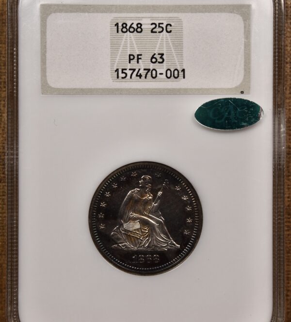 1868 Proof Liberty Seated Quarter NGC PR63 Fatty CAC - Image 5