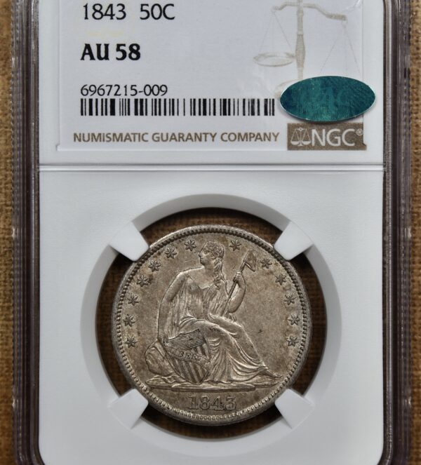 1843 WB-22 R4 Seated Liberty Half Dollar NGC AU58 CAC - Image 3