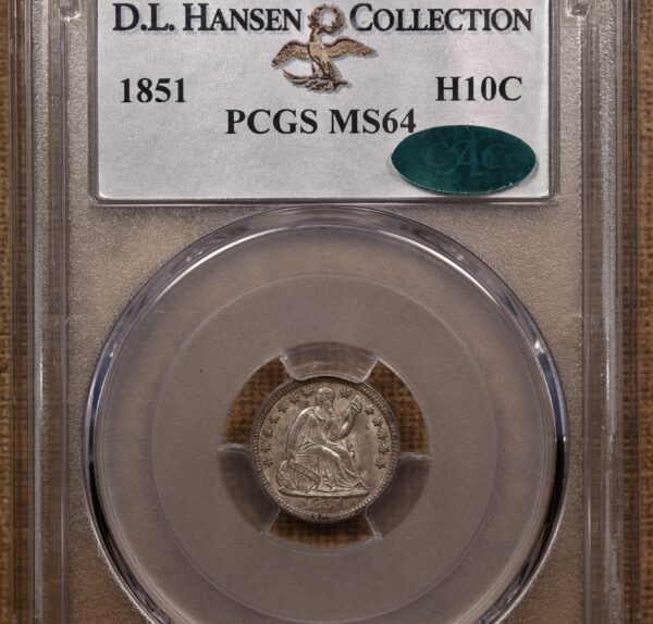 1851 Liberty Seated Half Dime PCGS MS64 CAC, ex. D.L. Hansen - Image 3