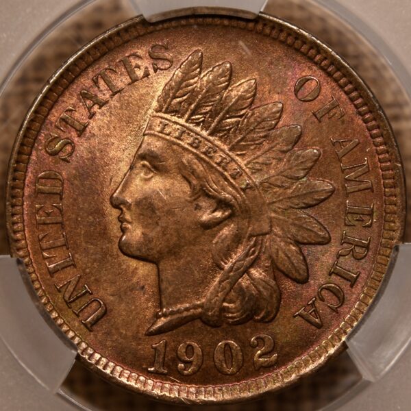 1902 S.13 1 over 1 Indian Cent CACG MS64 RB