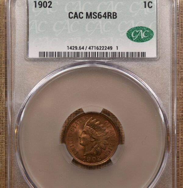 1902 S.13 1 over 1 Indian Cent CACG MS64 RB - Image 7