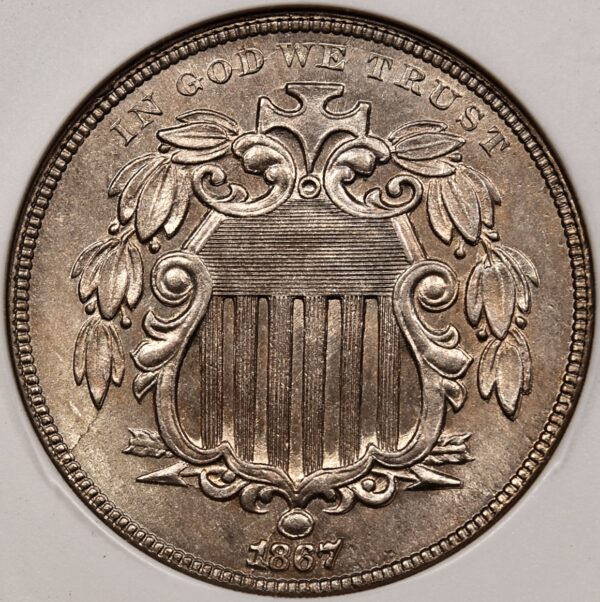 1867 With Rays Shield Nickel, old ANACS MS61