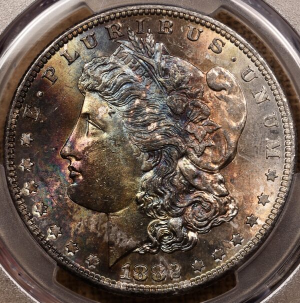 1882-S Morgan Dollar PCGS MS64 CAC Amazing Obverse Rainbow