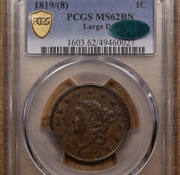 1819/(8) N.2 Small Date Coronet Head Cent PCGS MS62 BN CAC - Image 4