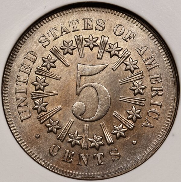 1867 With Rays Shield Nickel, old ANACS MS61 - Image 2