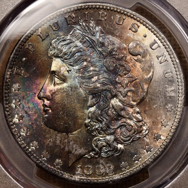 1882-S Morgan Dollar PCGS MS64 CAC Amazing Obverse Rainbow - Image 3