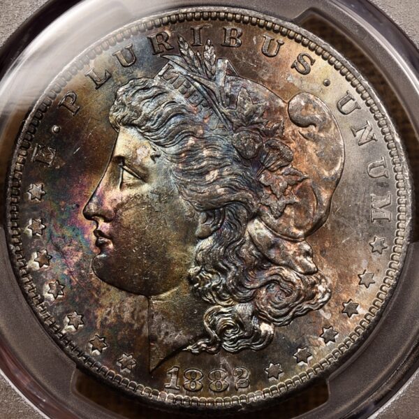 1882-S Morgan Dollar PCGS MS64 CAC Amazing Obverse Rainbow - Image 4