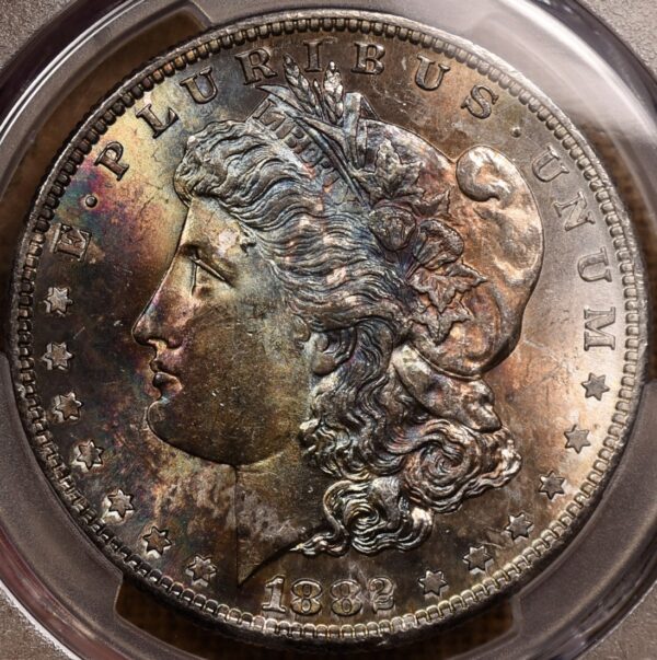 1882-S Morgan Dollar PCGS MS64 CAC Amazing Obverse Rainbow - Image 5