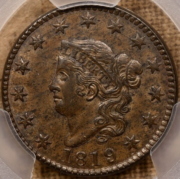 1819/(8) N.2 Small Date Coronet Head Cent PCGS MS62 BN CAC