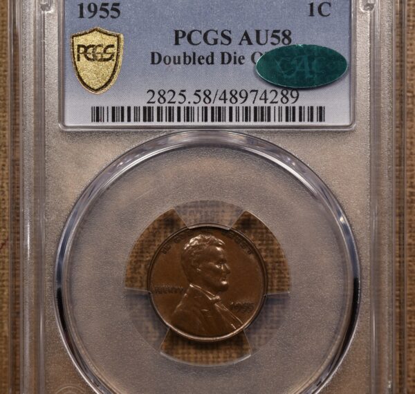 1955 Doubled Die Obverse Lincoln Cent PCGS AU58 CAC - Image 7