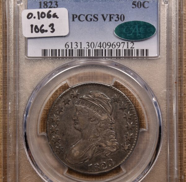 1823 O.106a Capped Bust Half Dollar PCGS VF30 CAC, ex. Brunner - Image 7