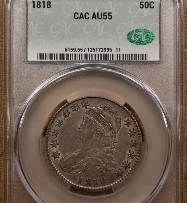 1818 O.112 Capped Bust Half Dollar CACG AU55 - Image 3