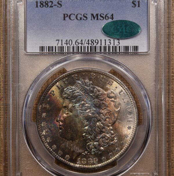 1882-S Morgan Dollar PCGS MS64 CAC Amazing Obverse Rainbow - Image 8