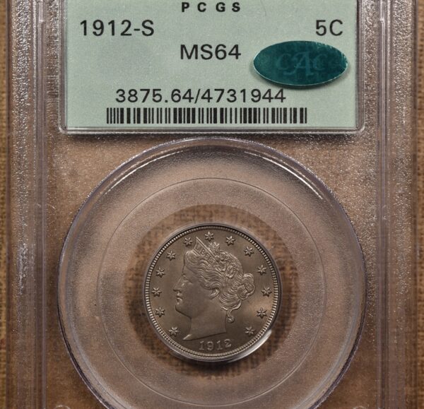 1912-S Liberty Nickel PCGS MS64 OGH CAC - Image 3