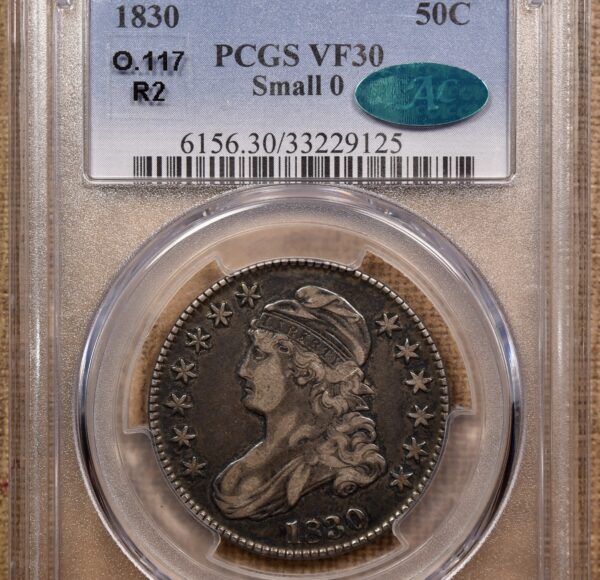 1830 O.117 Small 0 Capped Bust Half Dollar PCGS VF30 CAC, ex. Brunner - Image 3