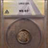 1902 Barber Dime ANACS MS63 - Image 3