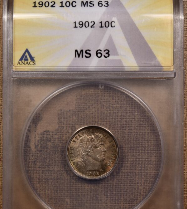 1902 Barber Dime ANACS MS63 - Image 3