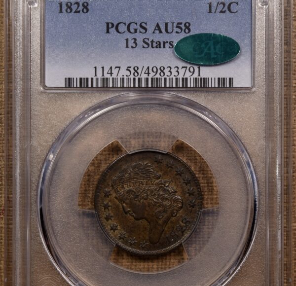 1828 13 Stars Classic Head Half Cent PCGS AU58 CAC - Image 3