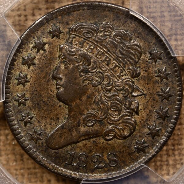 1828 13 Stars Classic Head Half Cent PCGS AU58 CAC