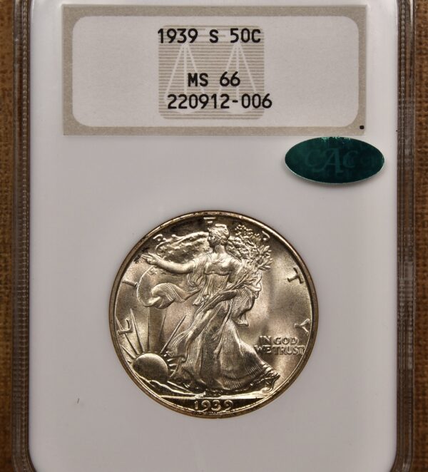 1939-S Walking Liberty Half Dollar NGC MS66 CAC No-Line Fatty - Image 3