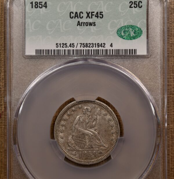 1854 Arrows Liberty Seated Quarter CACG XF45, We grade AU! - Image 3