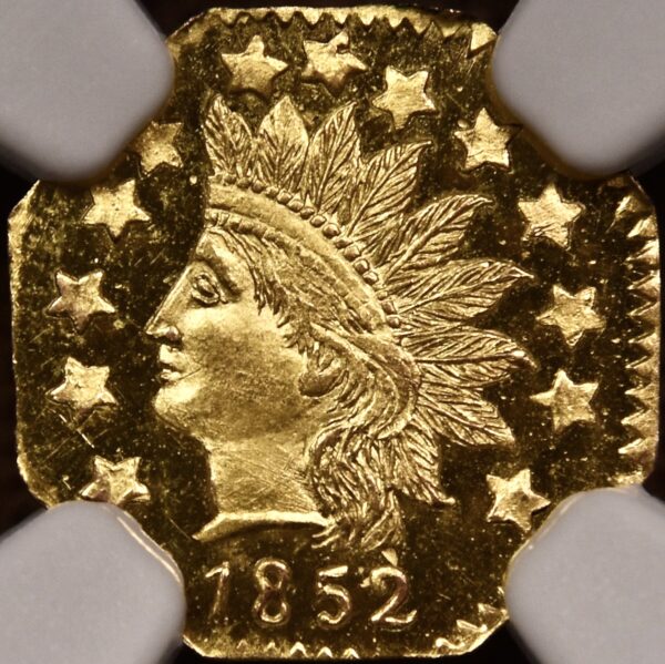 1852 BG-963 Octagonal Indian 1/2 Dol California Fractional Gold NGC MS65 PL