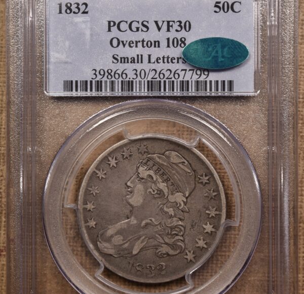 1832 O.108 R4- Small Letters Capped Bust Half Dollar PCGS VF30 CAC, ex. Brunner - Image 3