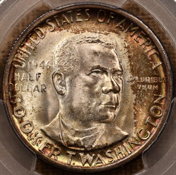 1946-S Booker T. Washington Commem Half,PCGS MS66+ CAC Spectacular Color! - Image 4