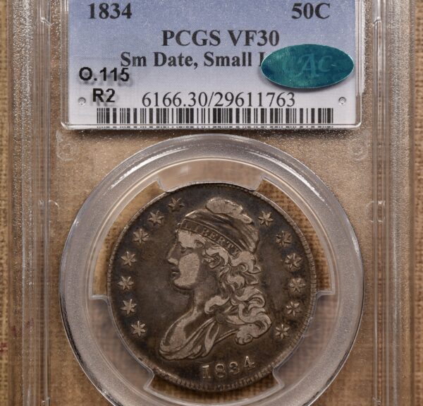 1834 O.115 Small Date, Small Letters Capped Bust Half Dollar PCGS VF30 CAC, ex. Brunner - Image 3