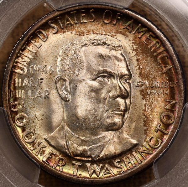 1946-S Booker T. Washington Commem Half,PCGS MS66+ CAC Spectacular Color!