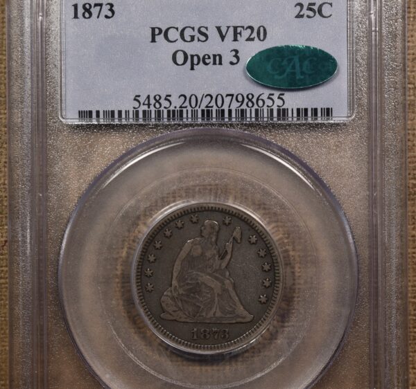 1873 No Arrows Open 3 Liberty Seated Quarter PCGS VF20 CAC - Image 4